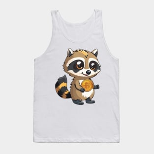 Cute Raccoon with Bitcoin Coin - Cartoon Style Tank Top